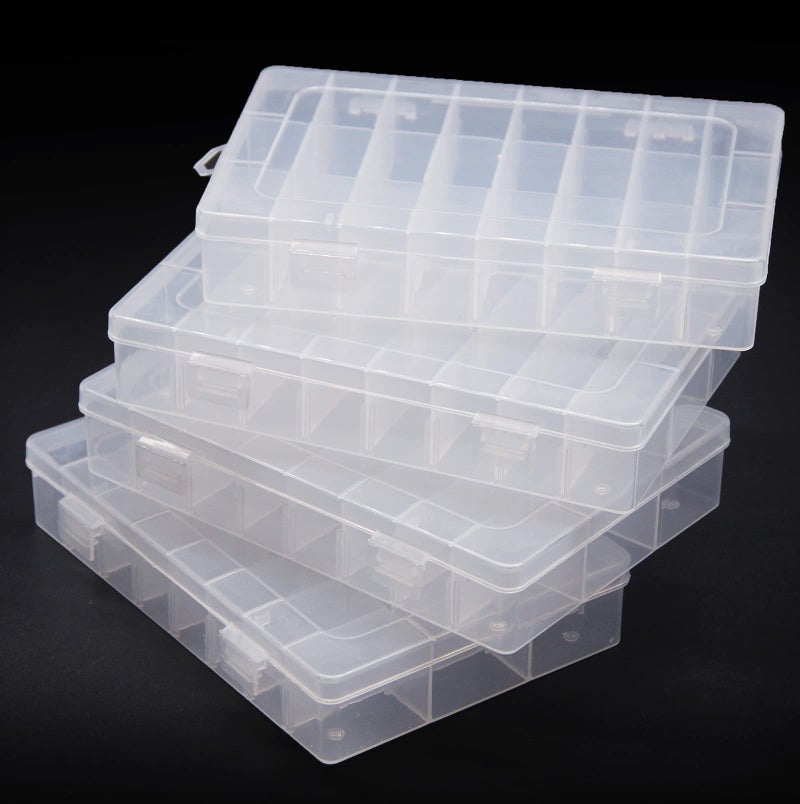 SUSUB 4PCS Clear White Plastic Organizer Box with Dividers 24 Grid Storage Containers Jewelry Storage Box with Dividers for Beads Earrings Necklaces Rings Metal Parts Accessories Screws Button Storage - Image 1